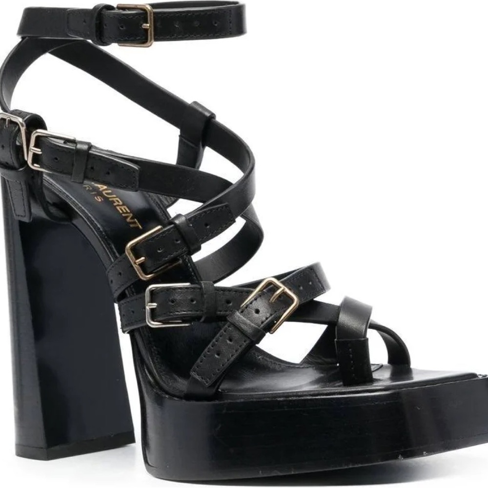 Saint Laurent Black Strappy Platform Sandals